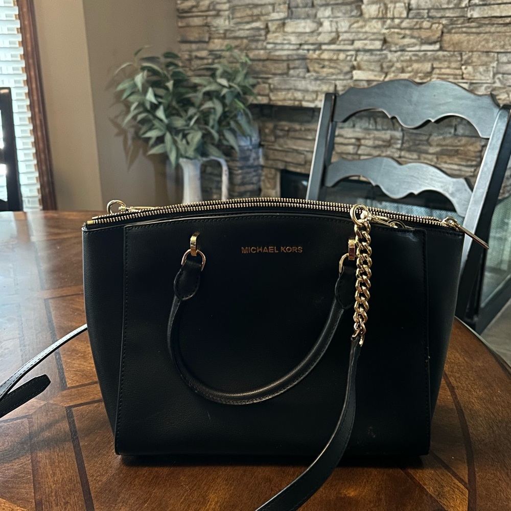 Michael Kors Black Satchel with Gold Chain